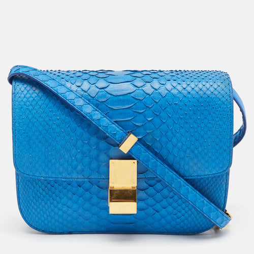 Blue Python Medium Classic Box Shoulder Bag