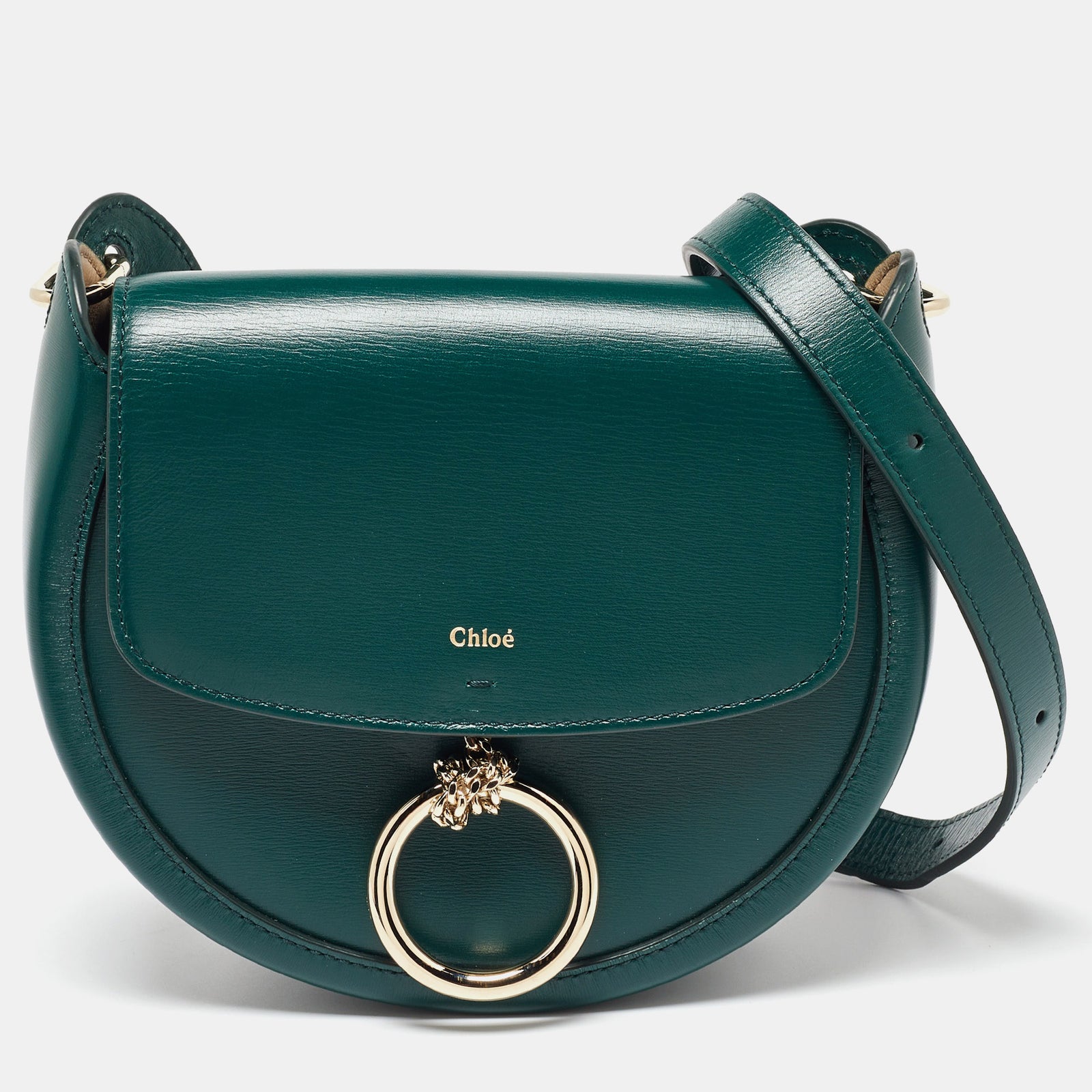 Chloe Green Leather Arl&egrave;ne Small Flap Crossbody Bag