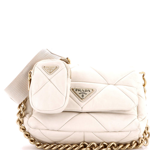 PRADA System Flap Shoulder Bag Quilted Nappa Leather Small