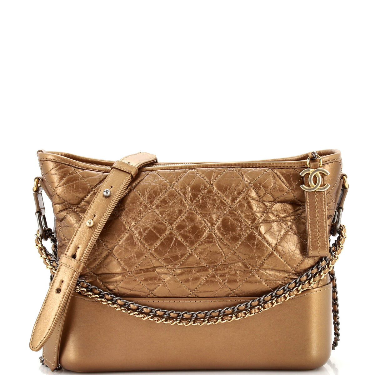 Chanel CHANEL Gabrielle Hobo Quilted Metallic Aged Calfskin Medium