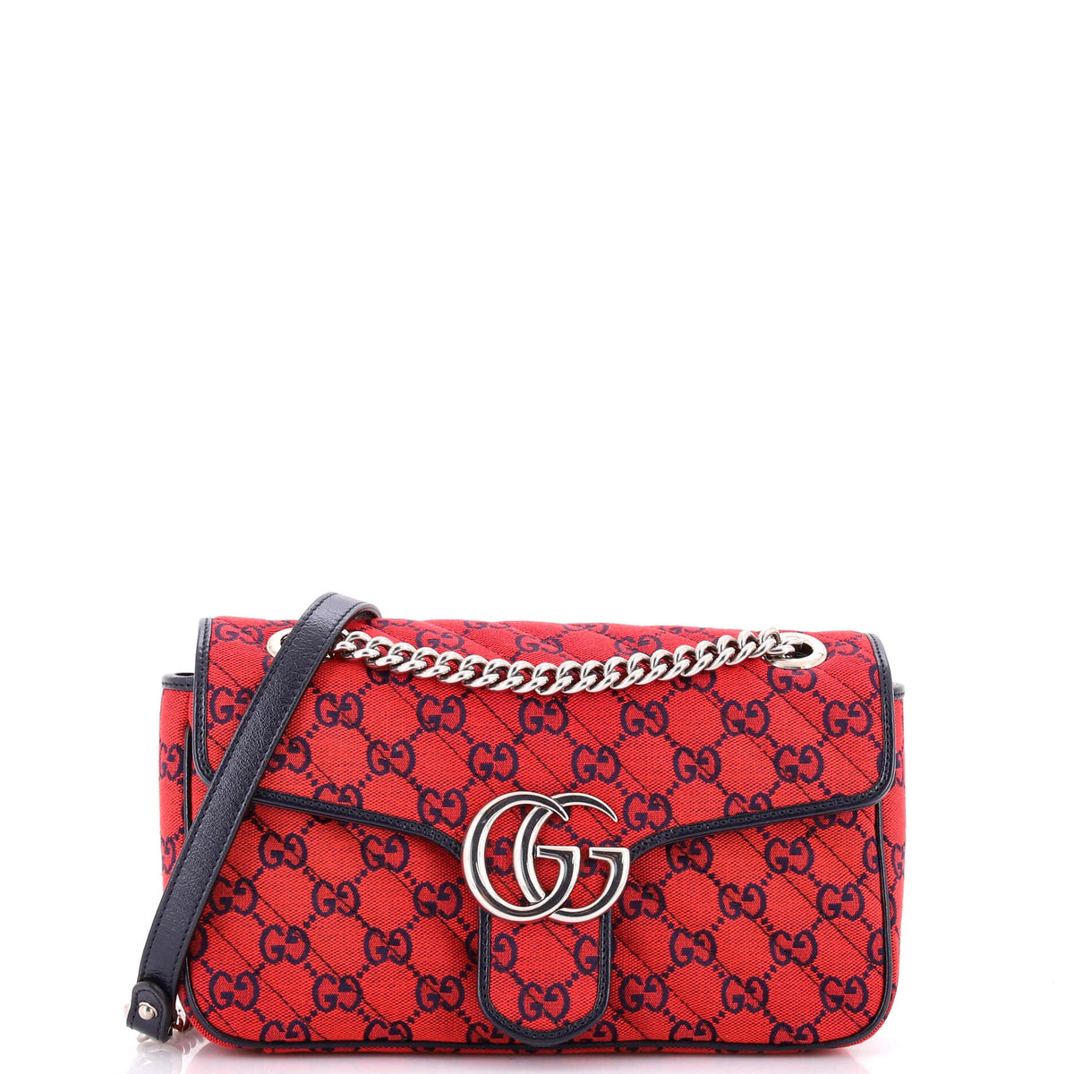 Gucci GUCCI GG Marmont Flap Bag Diagonal Quilted GG Canvas with Leather Small