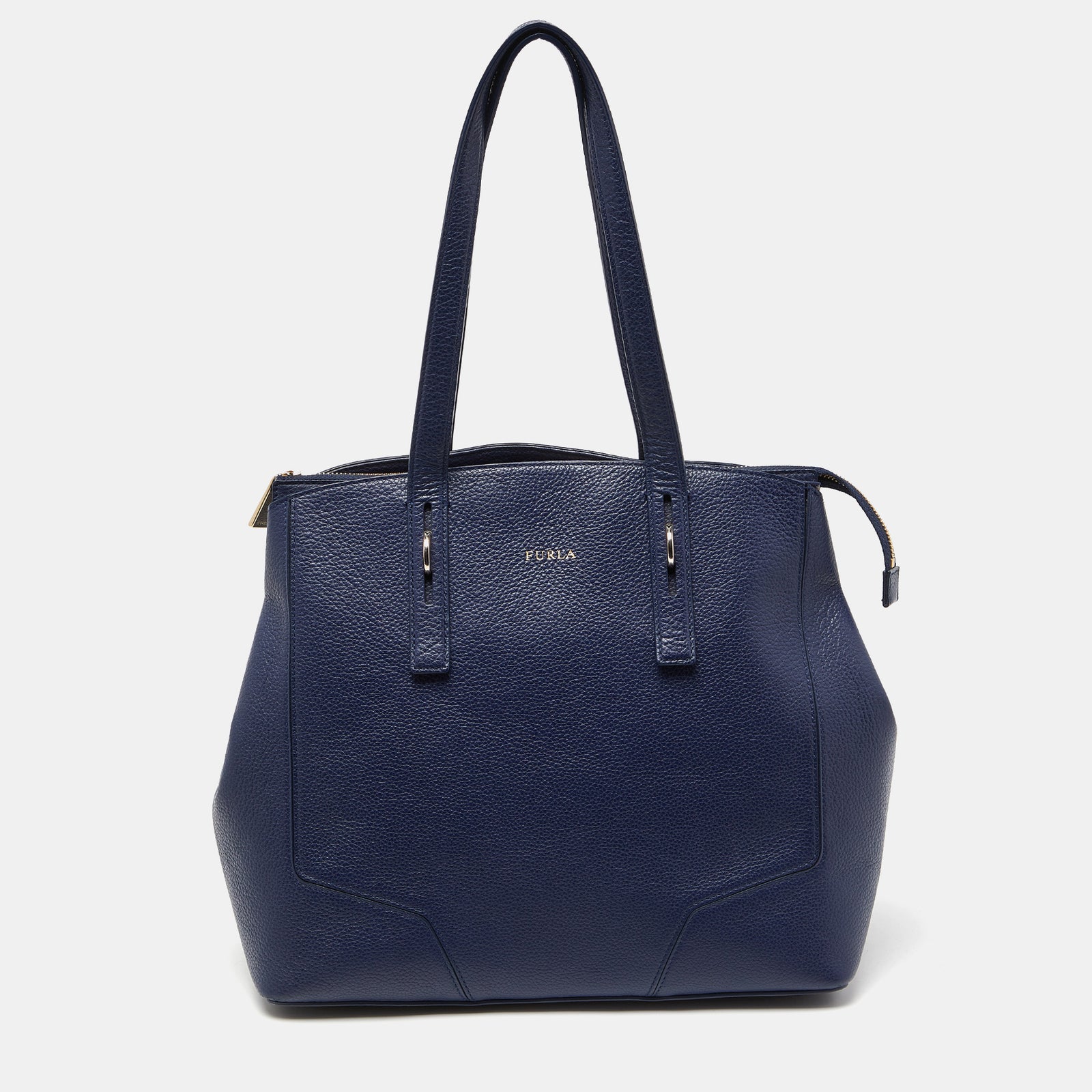 Furla Navy Blue Leather Top Zip Satchel