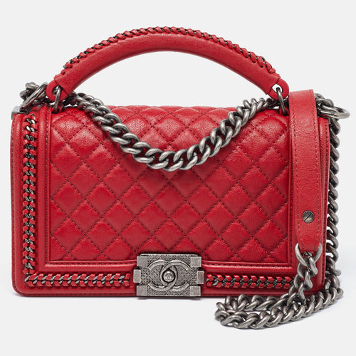 Red Quilted Leather Medium Chain Around Boy Flap Bag