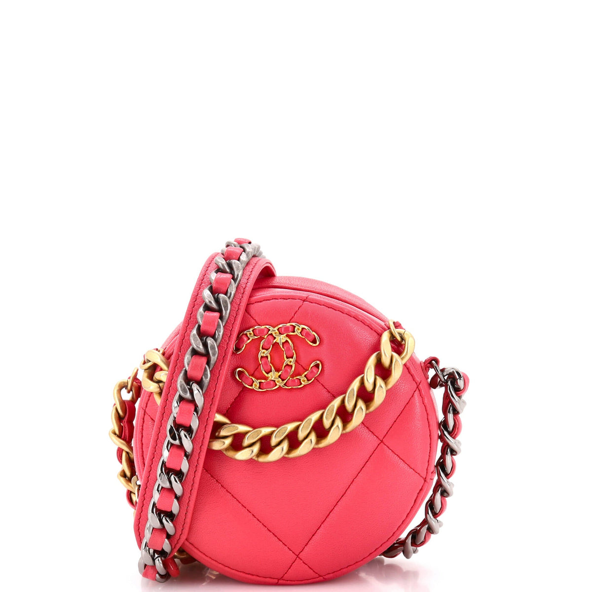 Chanel CHANEL 19 Round Clutch with Chain Quilted Leather