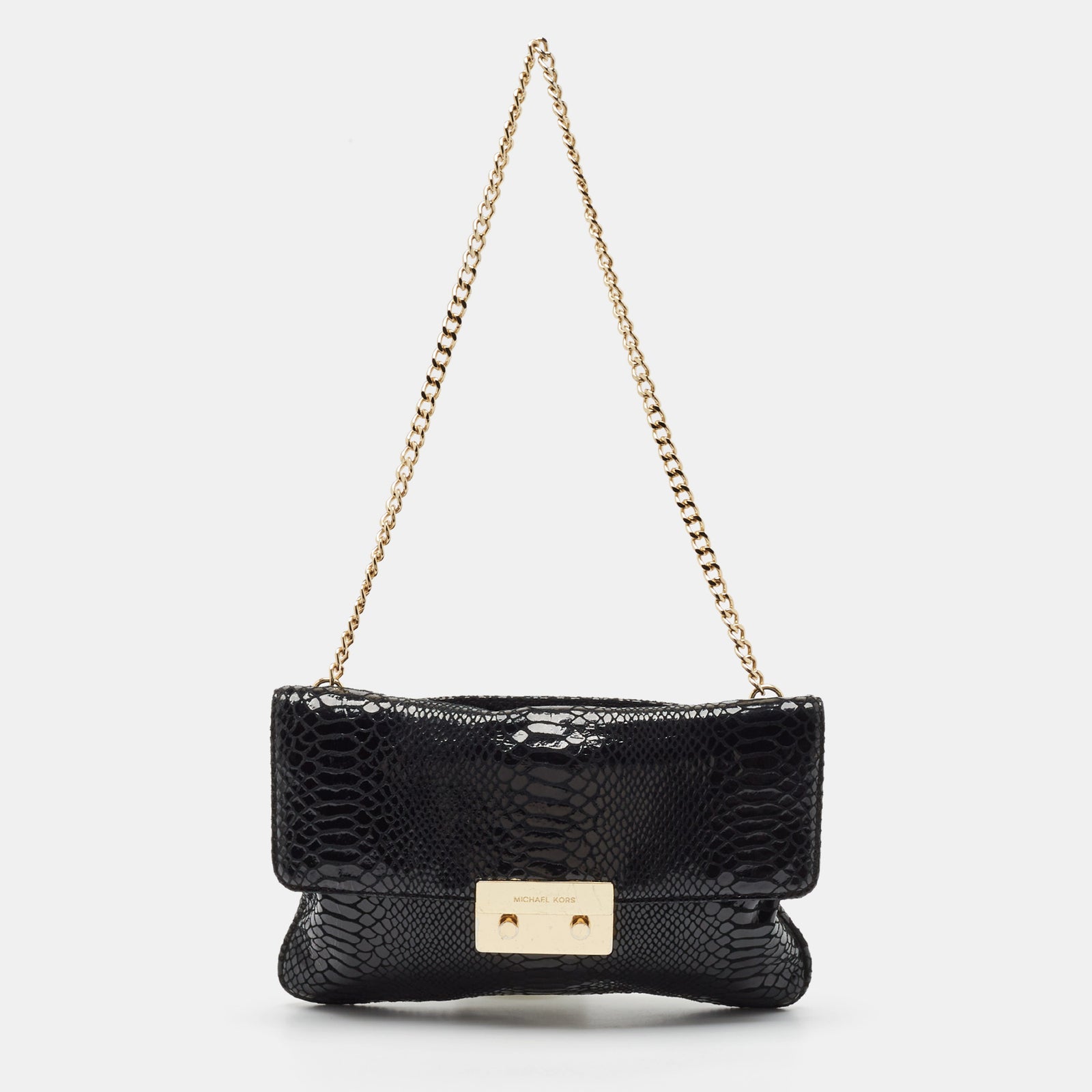 Michael Kors Black Snakeskin Embossed Leather Sloan Slim Shoulder Bag