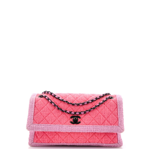 CHANEL Two Tone Flap Bag Quilted Tweed Small