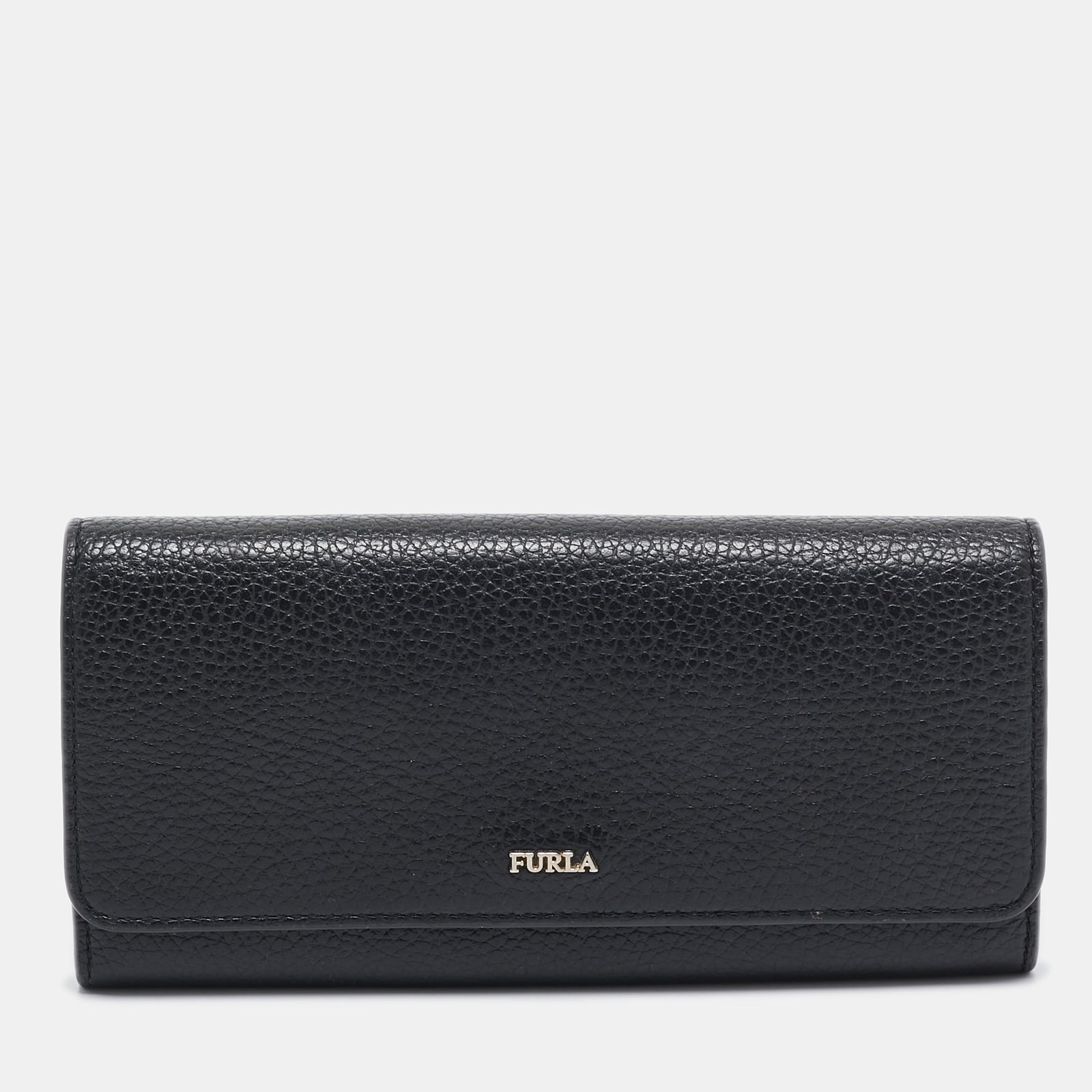 Furla Schwarzes Continental-Portemonnaie aus Leder mit Logo-Klappe