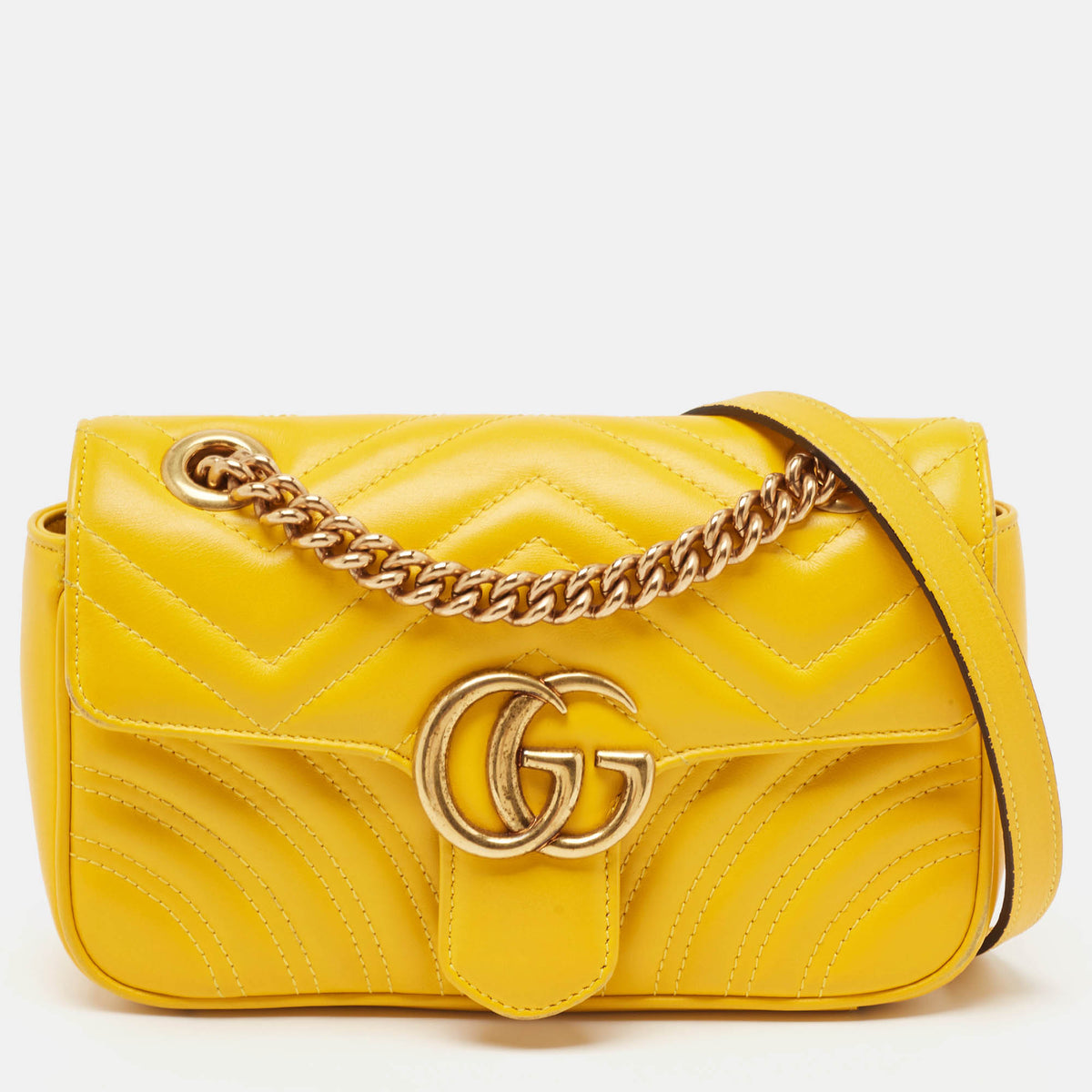 Gucci Yellow Matelass&eacute; Leather Mini GG Marmont Shoulder Bag