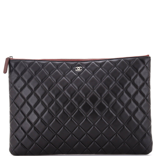 CHANEL O Case Clutch Quilted Lambskin Large