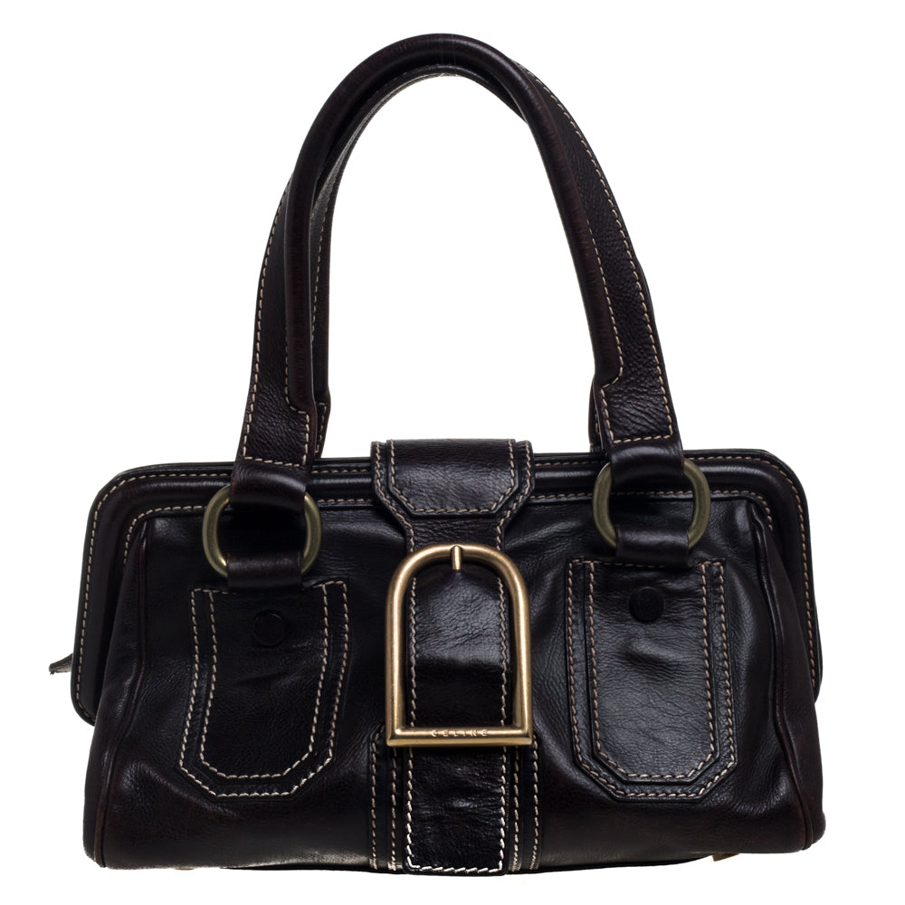 Celine Brown Leather Buckle Satchel