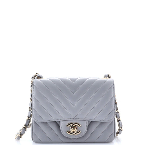 CHANEL Square Classic Single Flap Bag Chevron Lambskin Mini