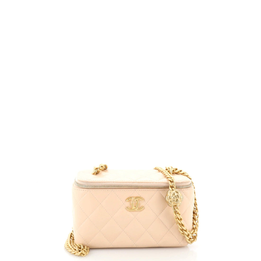 CHANEL Sweet Camellia Vanity Case with Chain Quilted Lambskin Small