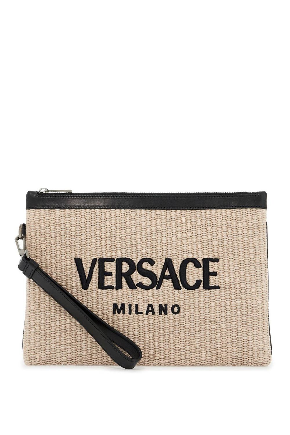 Versace Men's Raffia Pouch For in Nero | 10062431A09445