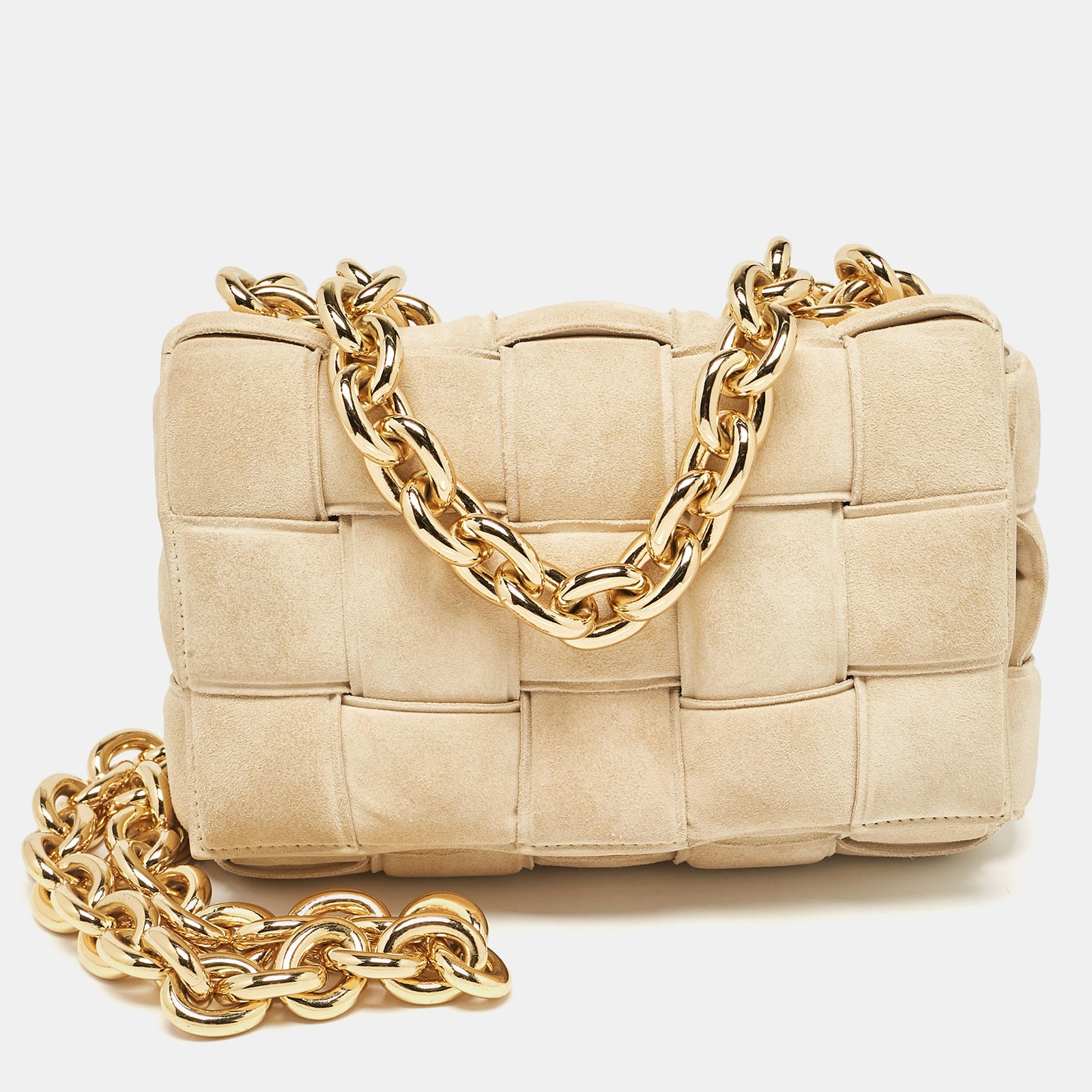 Bottega Veneta Beige Suede Padded Cassette Shoulder Bag