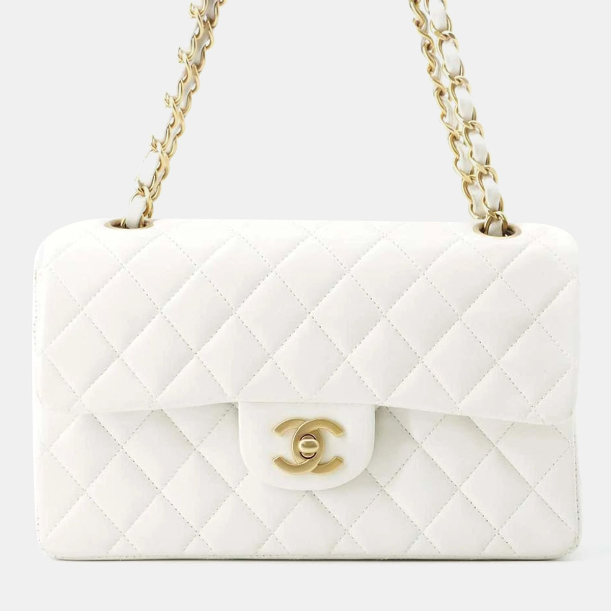 Chanel White Caviar Leather Small Classic Double Flap Shoulder Bag