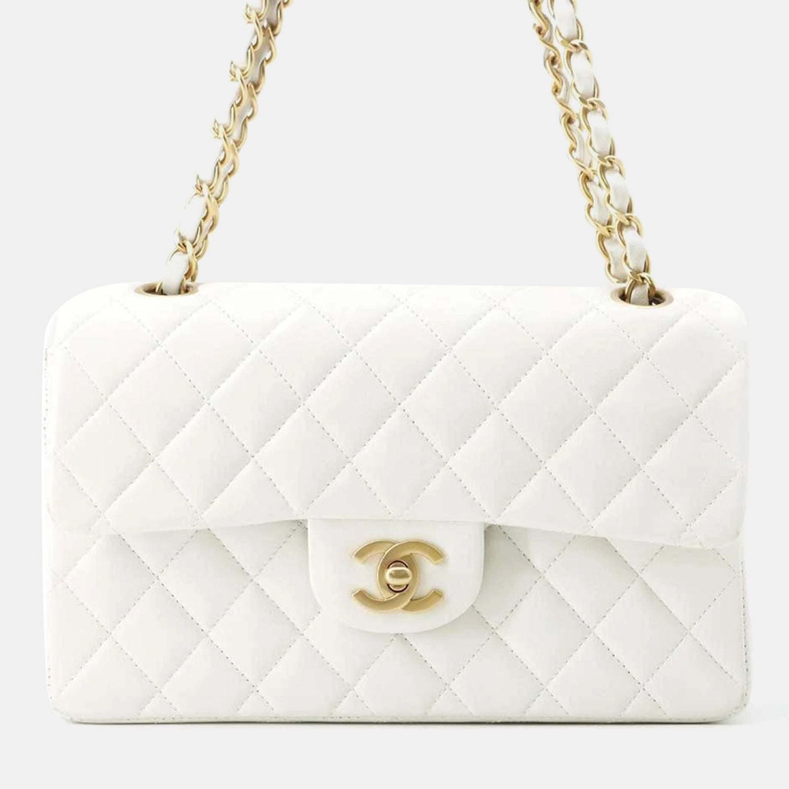 Chanel Petit sac à bandoulière classique à double rabat en cuir caviar blanc