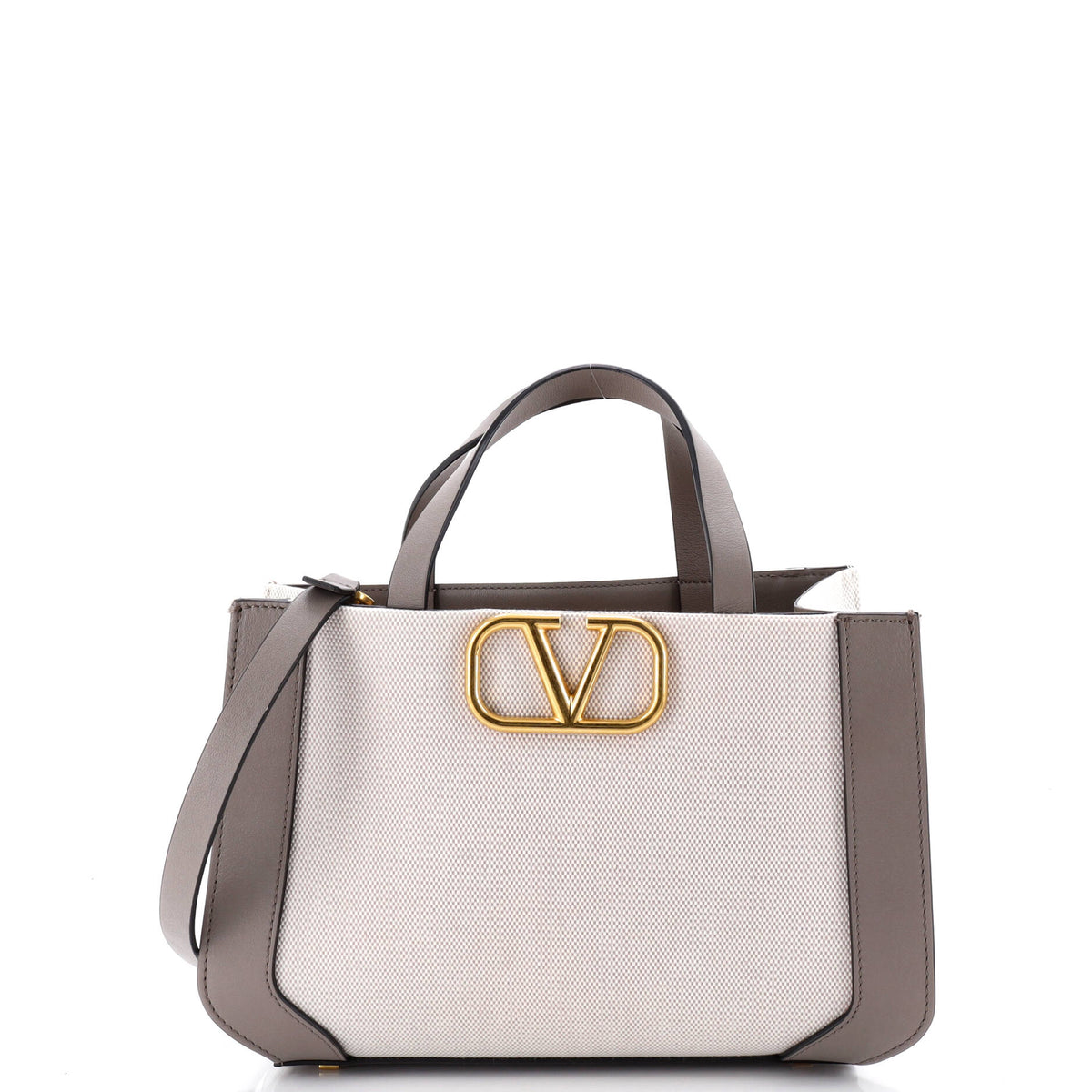 Valentino VALENTINO GARAVANI VLogo Shopper Tote Canvas and Leather Small