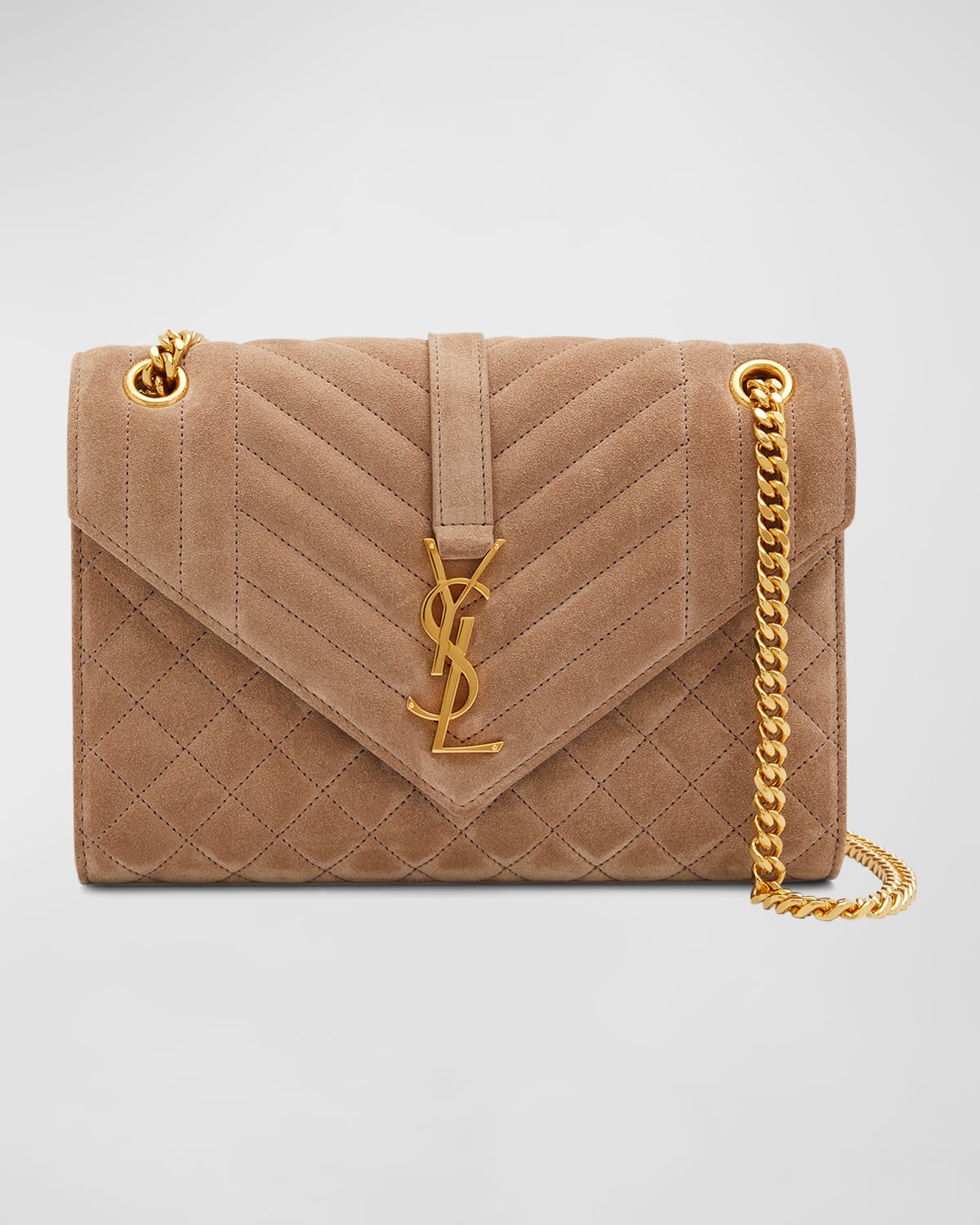 Saint Laurent Envelope Triquilt Medium YSL Shoulder Bag in Suede