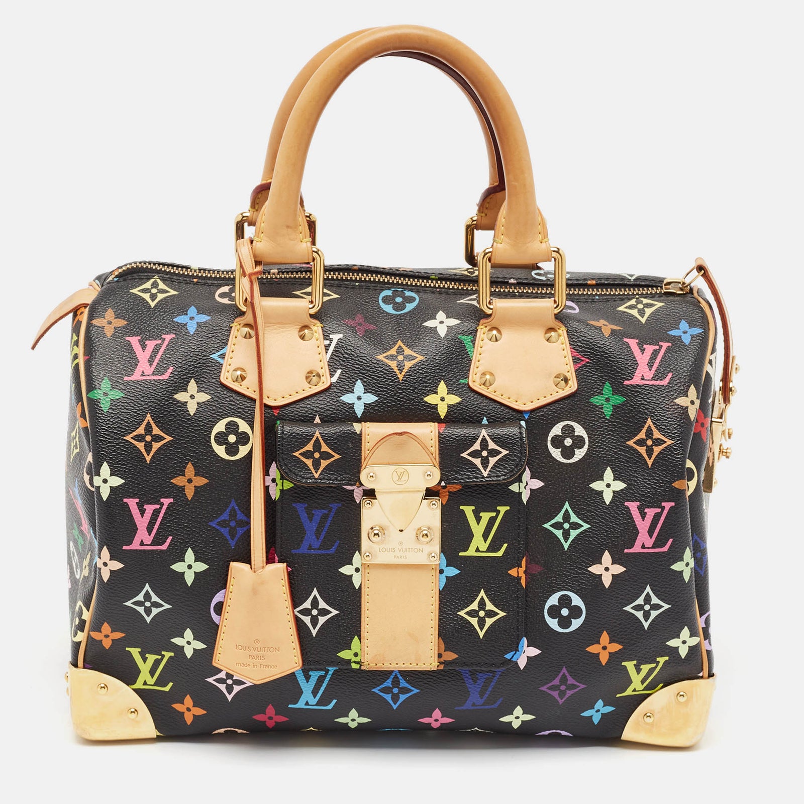 Louis Vuitton Schwarze Speedy 30-Tasche aus mehrfarbigem Canvas mit Monogramm