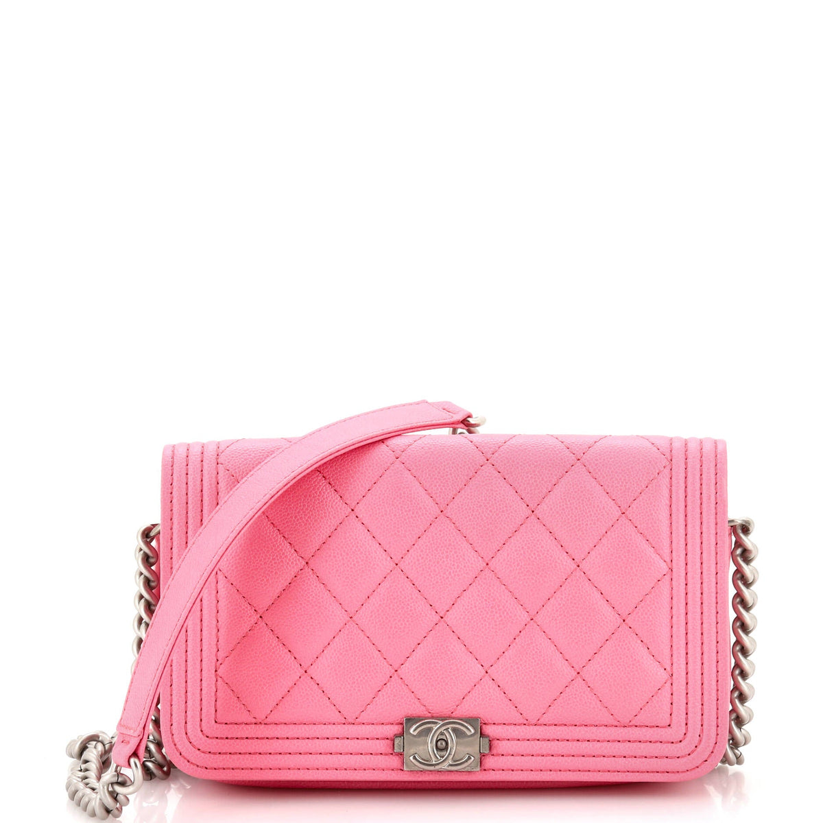 Chanel CHANEL Boy Flap Phone Holder with Chain Quilted Caviar