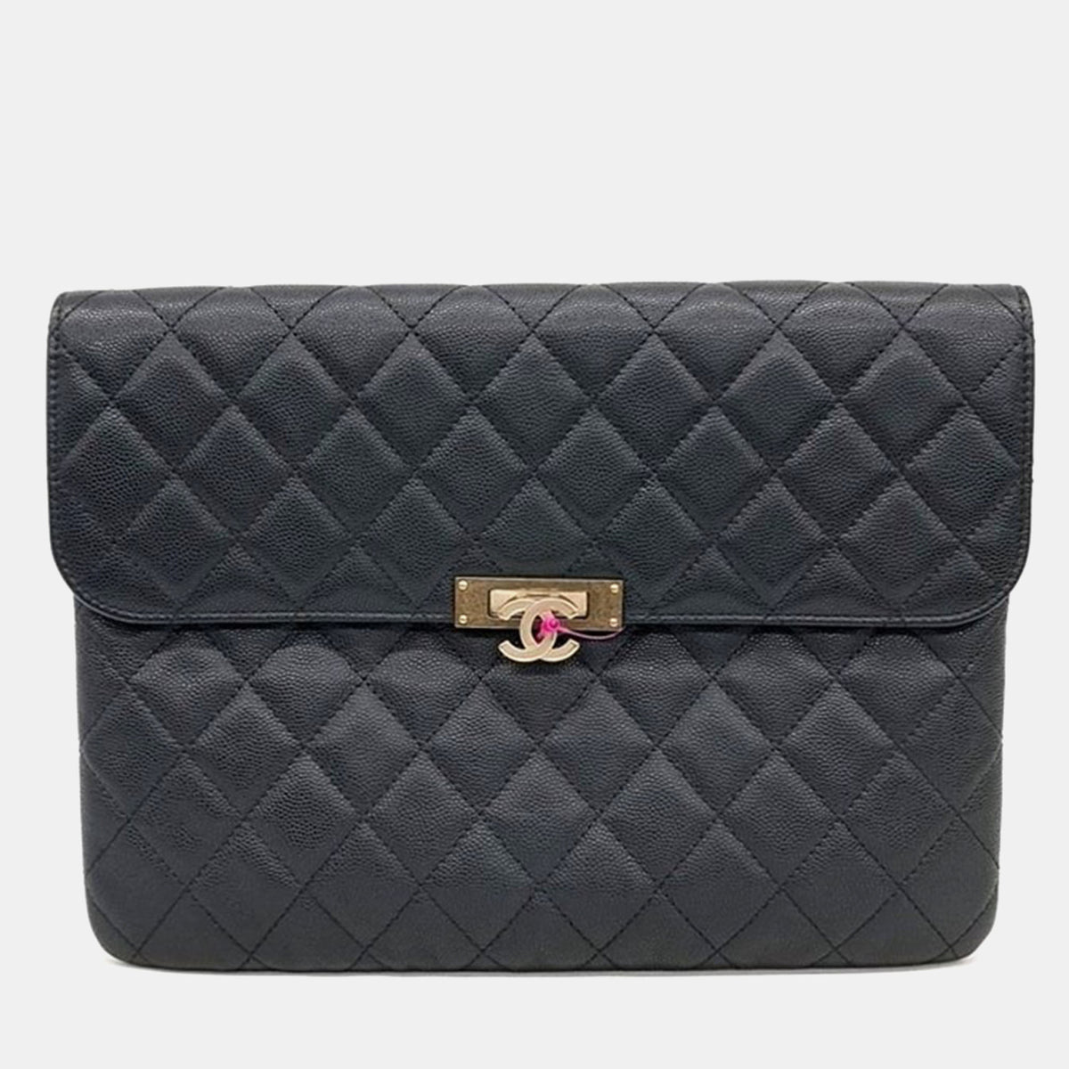 Chanel Black Caviar Quilted Medium Golden Class Pouch