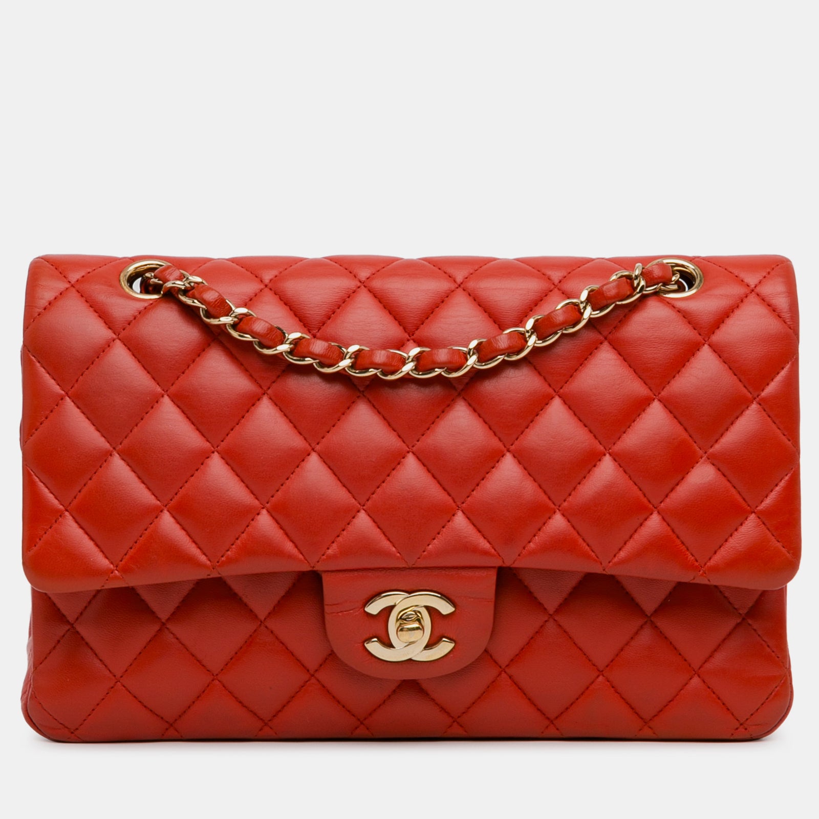 Chanel Sac à rabat double classique en cuir d'agneau de taille moyenne