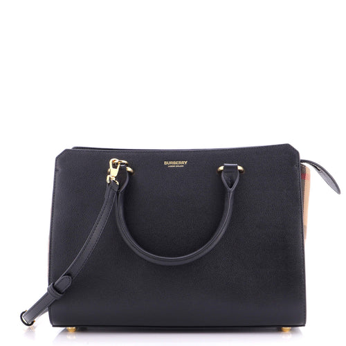 Banwell Tote Leather and House Check Canvas Small
