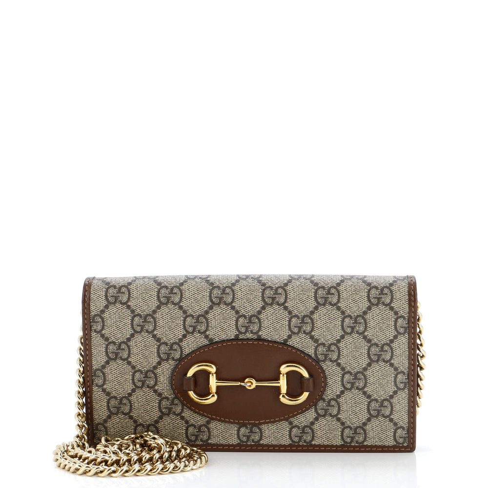 GUCCI Horsebit 1955 Chain Wallet GG Coated Canvas