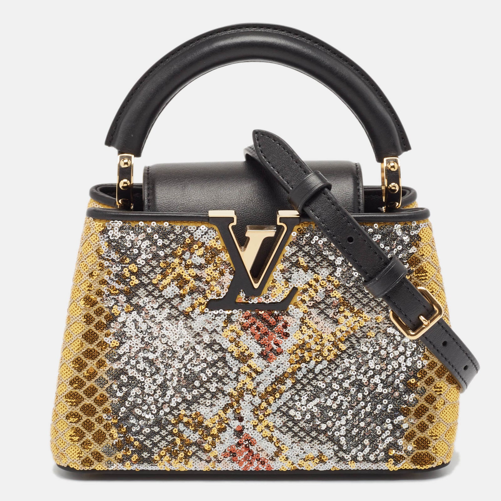 Louis Vuitton Mini-Capucines-Tasche aus mehrfarbigen Pailletten und Leder