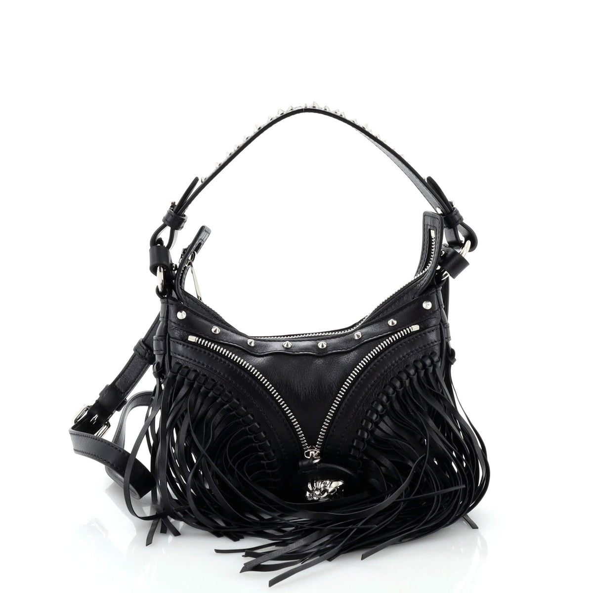 Versace VERSACE Repeat Hobo Fringed Leather Mini