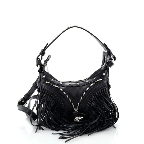 VERSACE Repeat Hobo Fringed Leather Mini