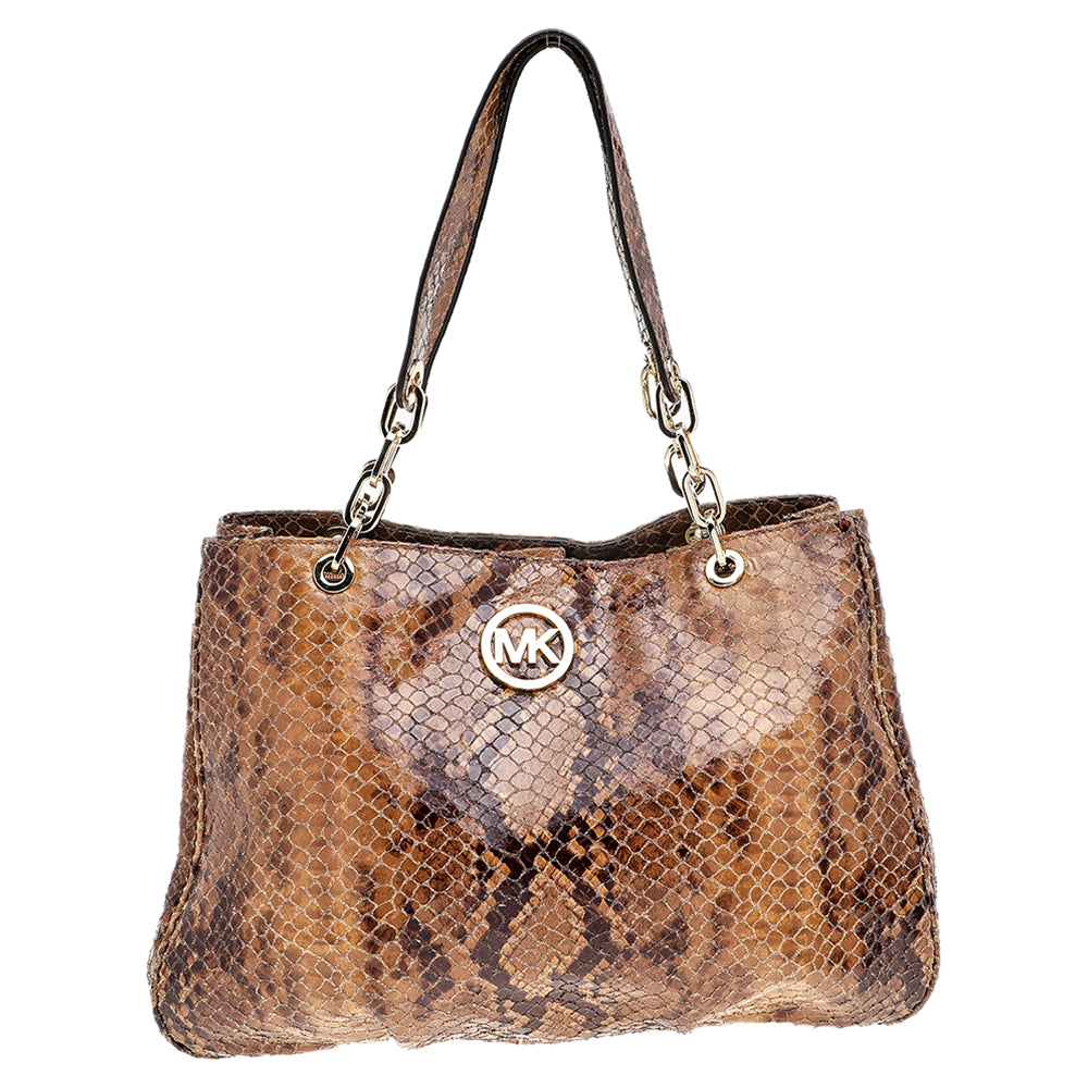 Michael Kors Brown Python Embossed Leather Tote