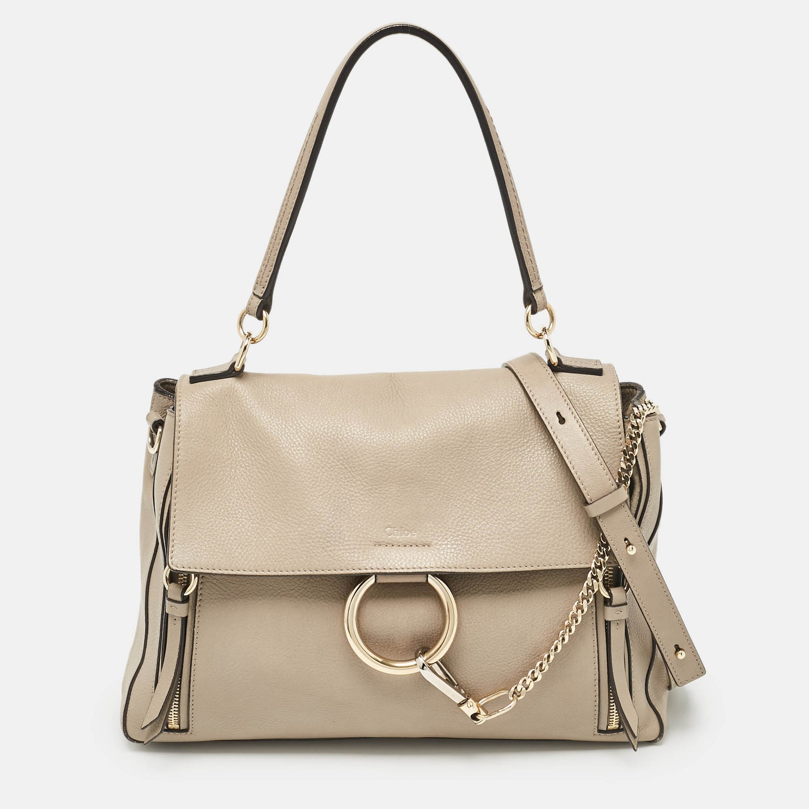 Chloe Mittelgroße Faye Day-Tasche mit Henkel aus Leder und Wildleder in Beige