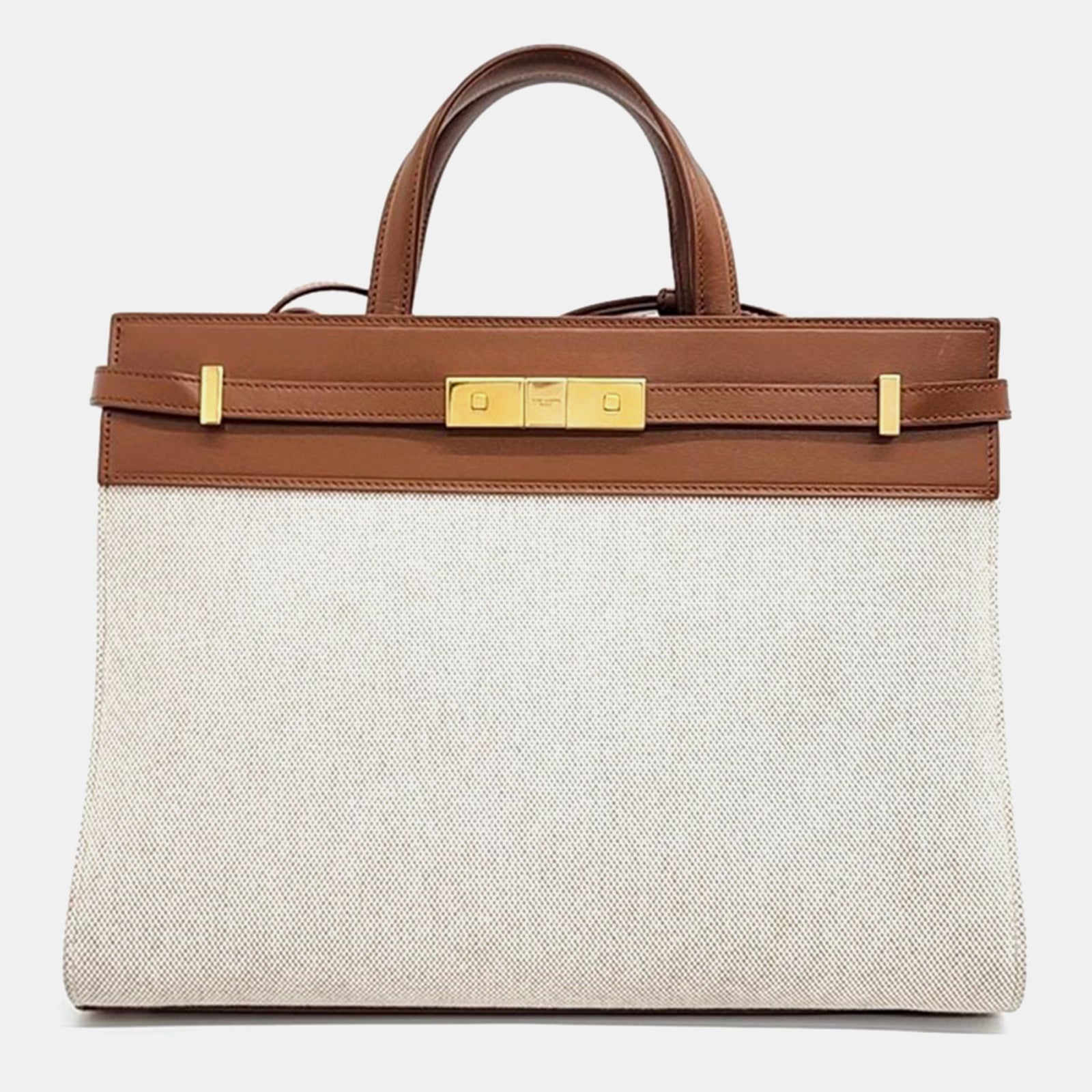 Saint Laurent Paris Beige/Ivory Canvas and Leather Small Manhattan Tote Bag