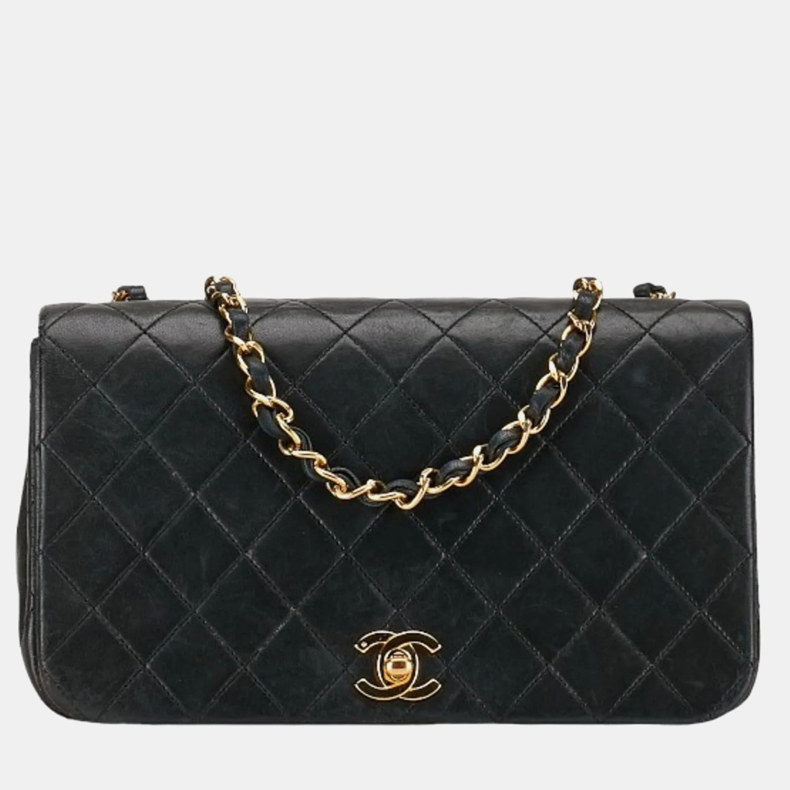 Chanel Sac à bandoulière à rabat en cuir noir