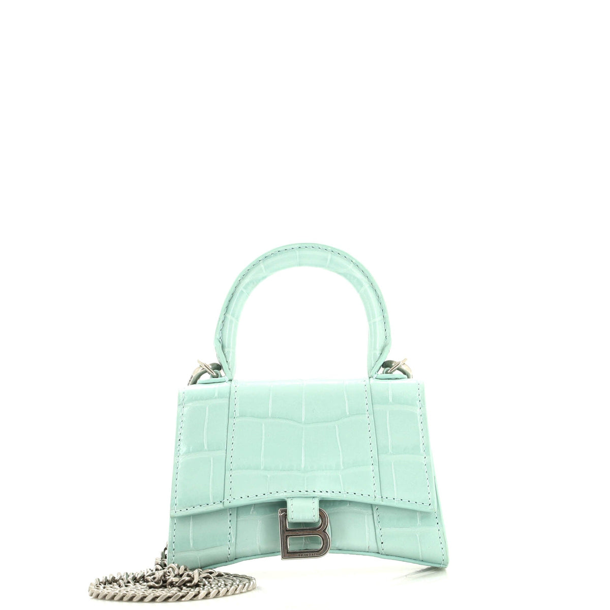 Balenciaga Hourglass Top Handle Bag Crocodile Embossed Leather Mini