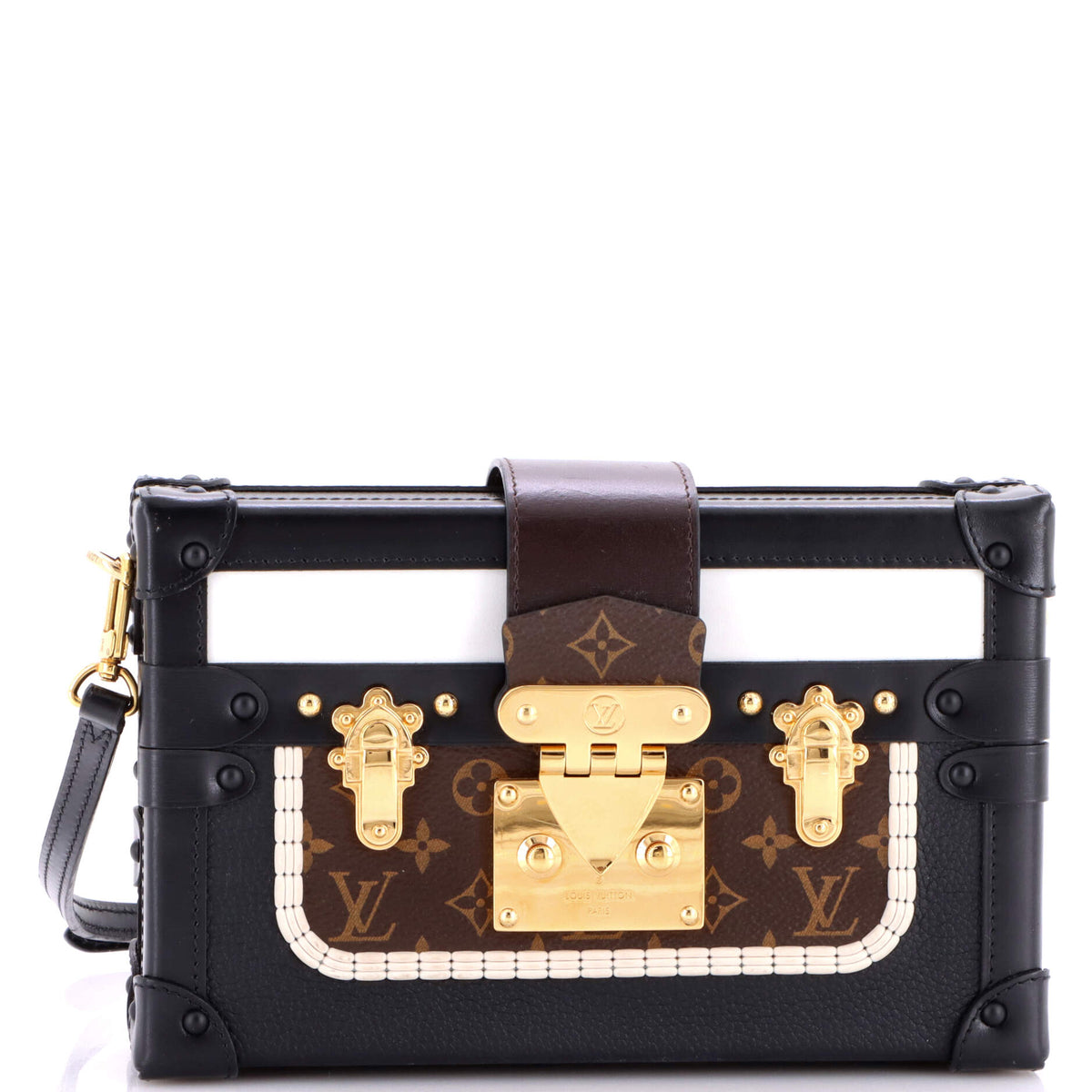 Louis Vuitton Petite Malle Handbag Leather and Monogram Canvas with Trompe L'oeil Braid