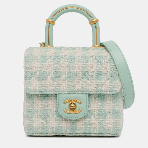 Quilted Tweed Crush Top Handle Flap
