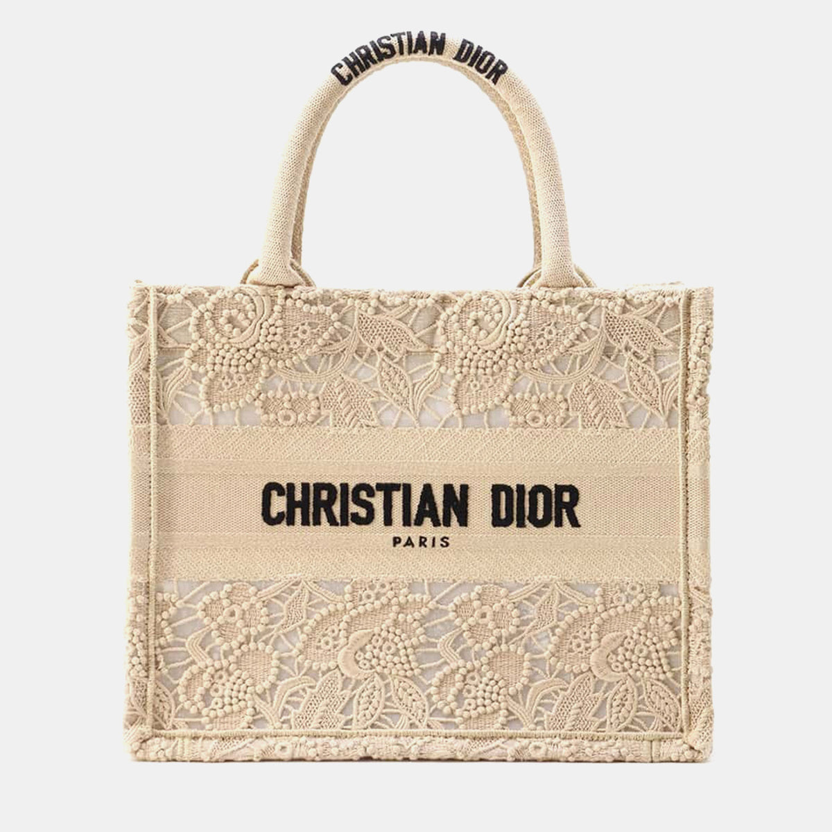 Dior Beige/Black Canvas Book Lace Small Tote Bag