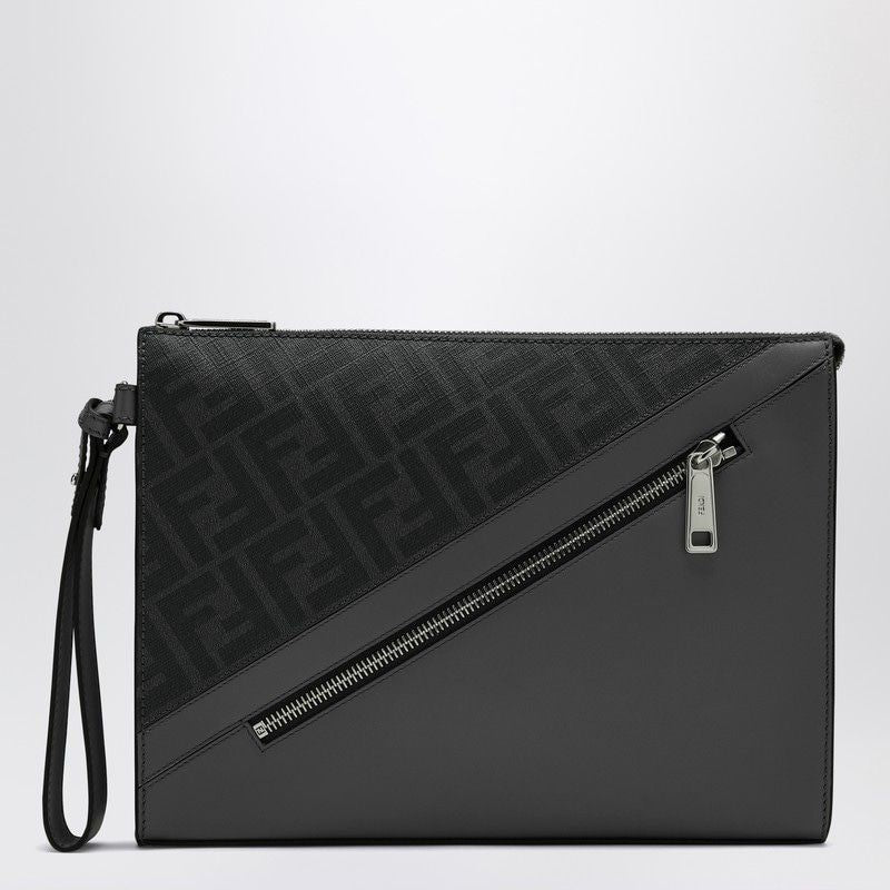 Fendi Men's Diagonal Pouch In Ff Canvas in Grey | 7VA491AJF8