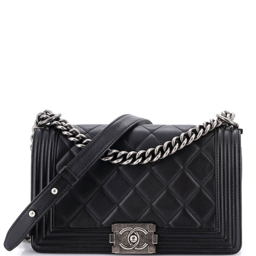 CHANEL Boy Flap Bag Quilted Lambskin Old Medium