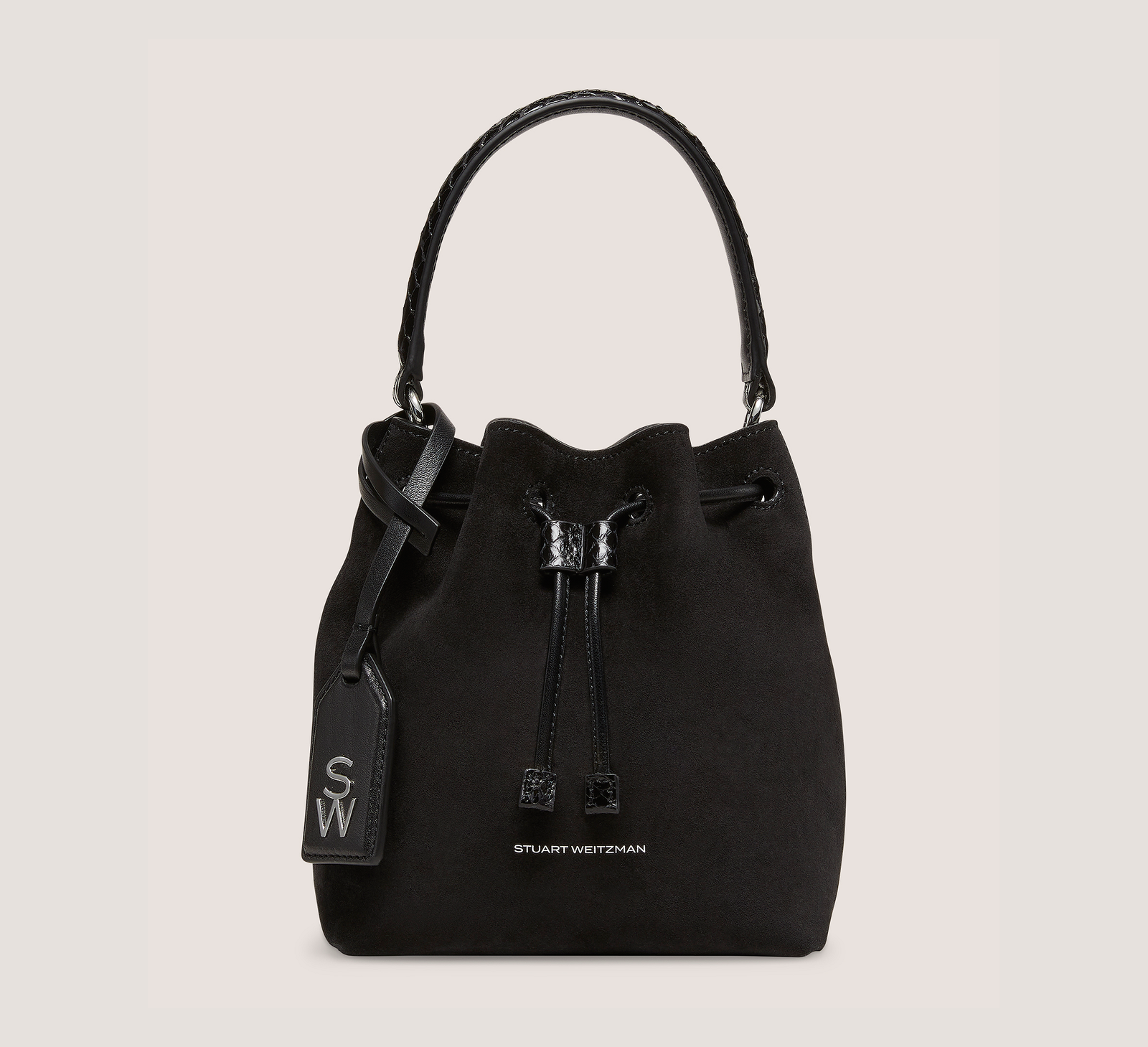 Stuart Weitzman Mini sac seau Rae, daim texturé noir et serpent, taille : U sans dimension