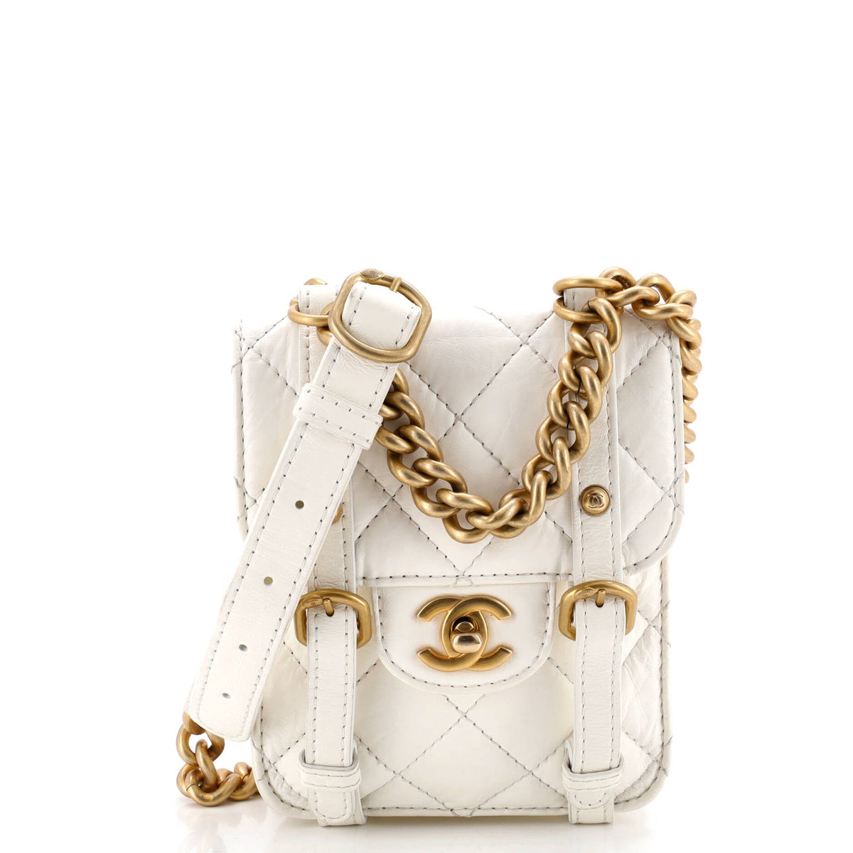 Chanel CHANEL City School Flap Messenger Bag Quilted Aged Calfskin Mini