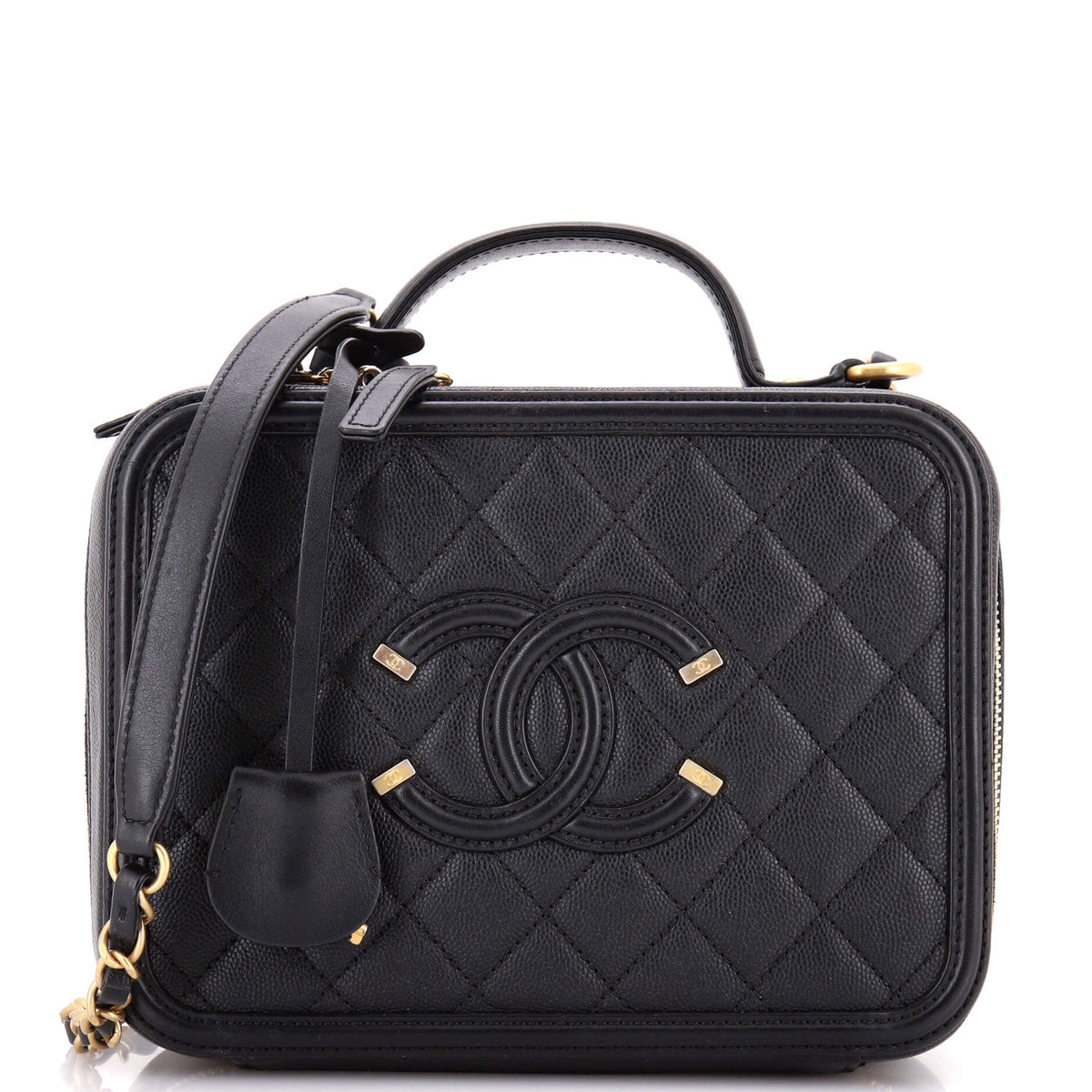 Chanel CHANEL Filigree Vanity Case Quilted Caviar Medium