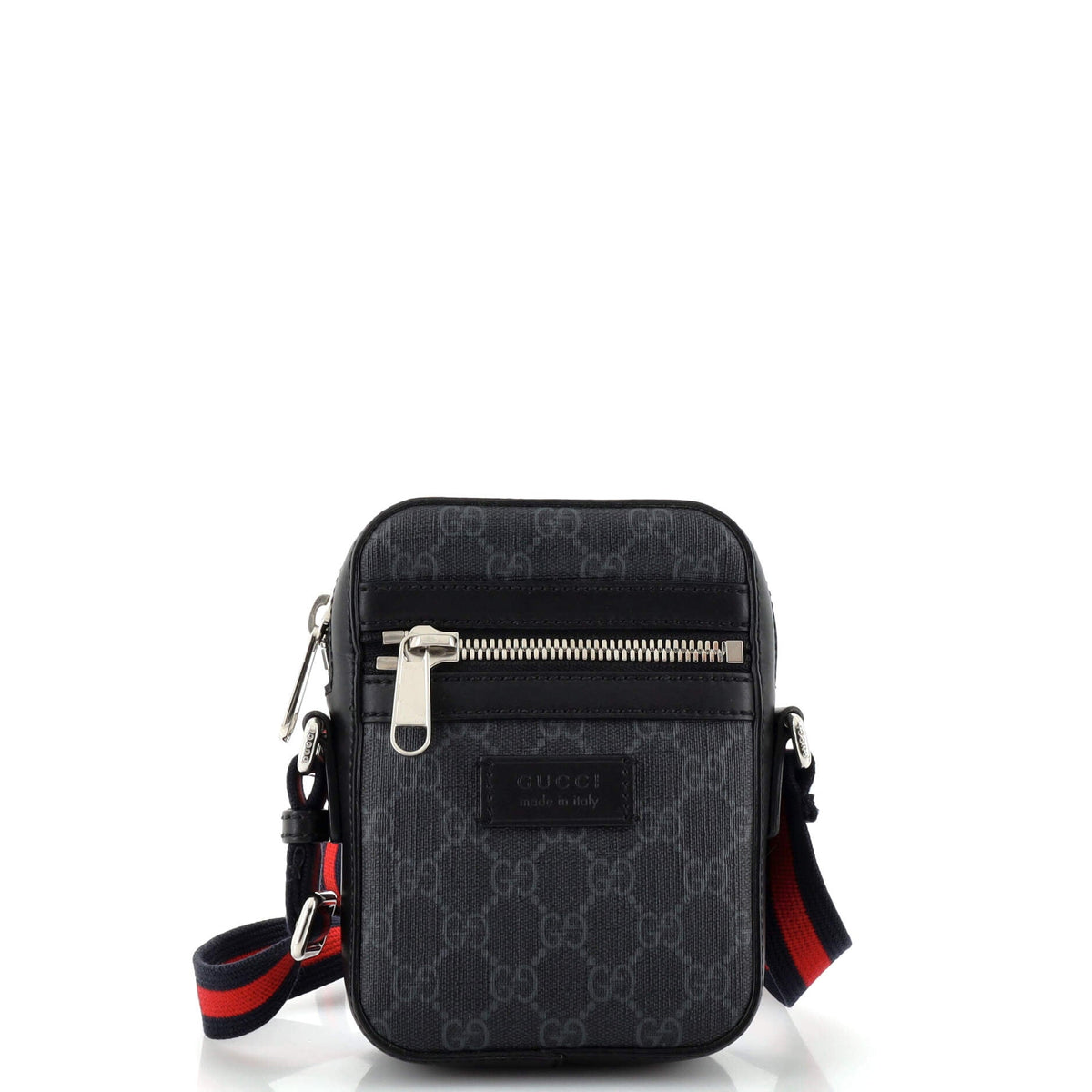Gucci GUCCI Web Strap Front Zip Messenger Bag GG Coated Canvas Mini