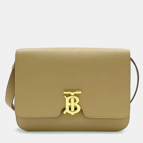 Beige Grain Leather Medium TB Shoulder Bag