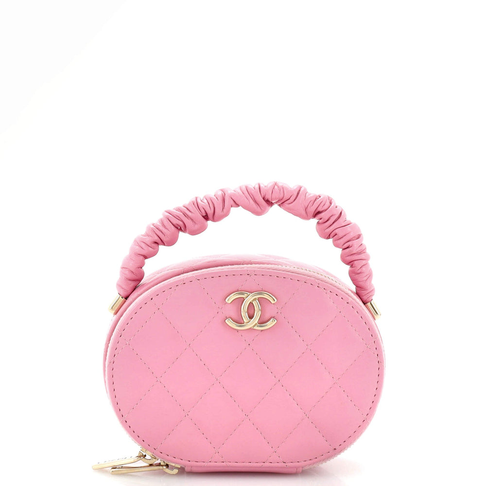 CHANEL CC Ruched Oval Top Handle Quilted Lambskin Mini