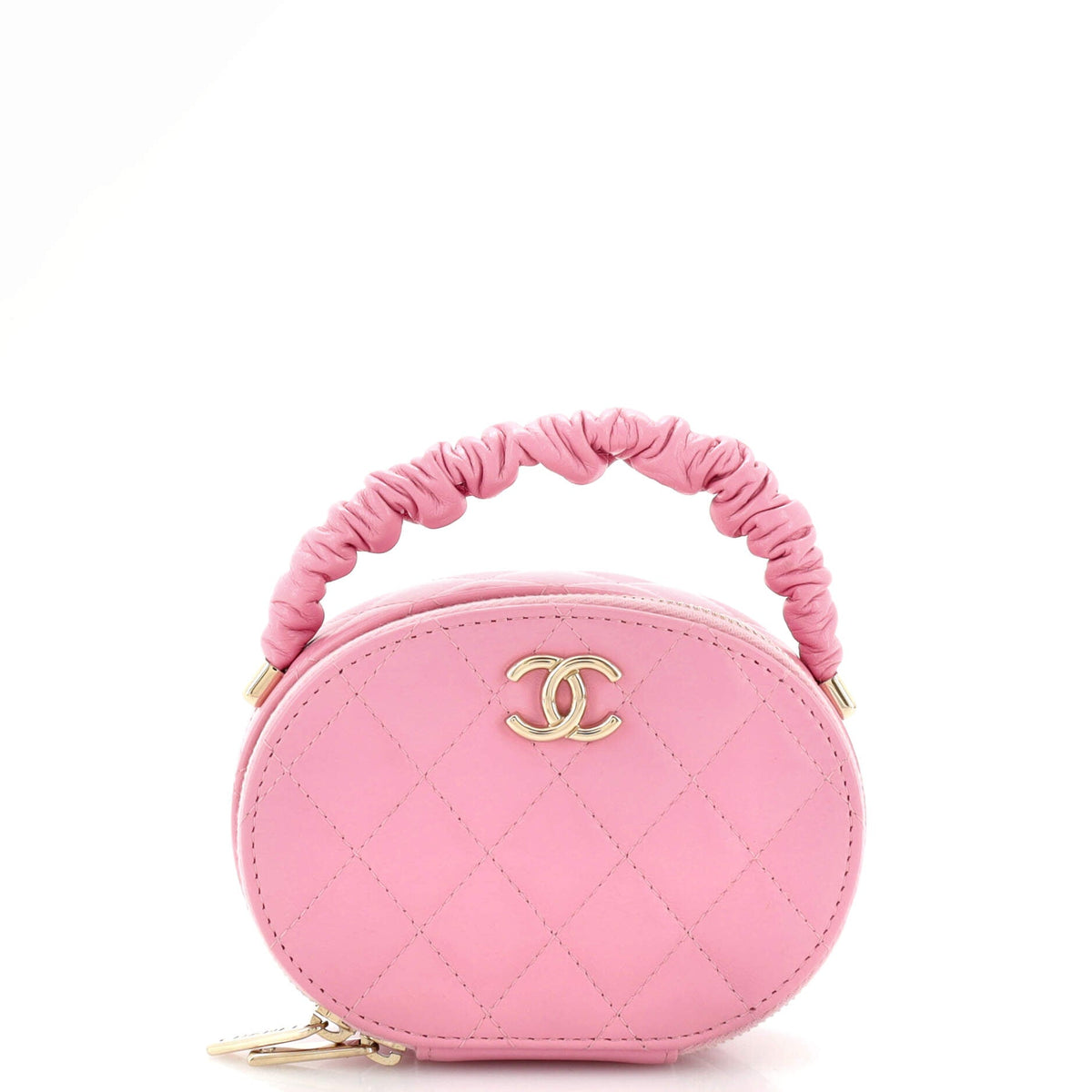 Chanel CHANEL CC Ruched Oval Top Handle Quilted Lambskin Mini