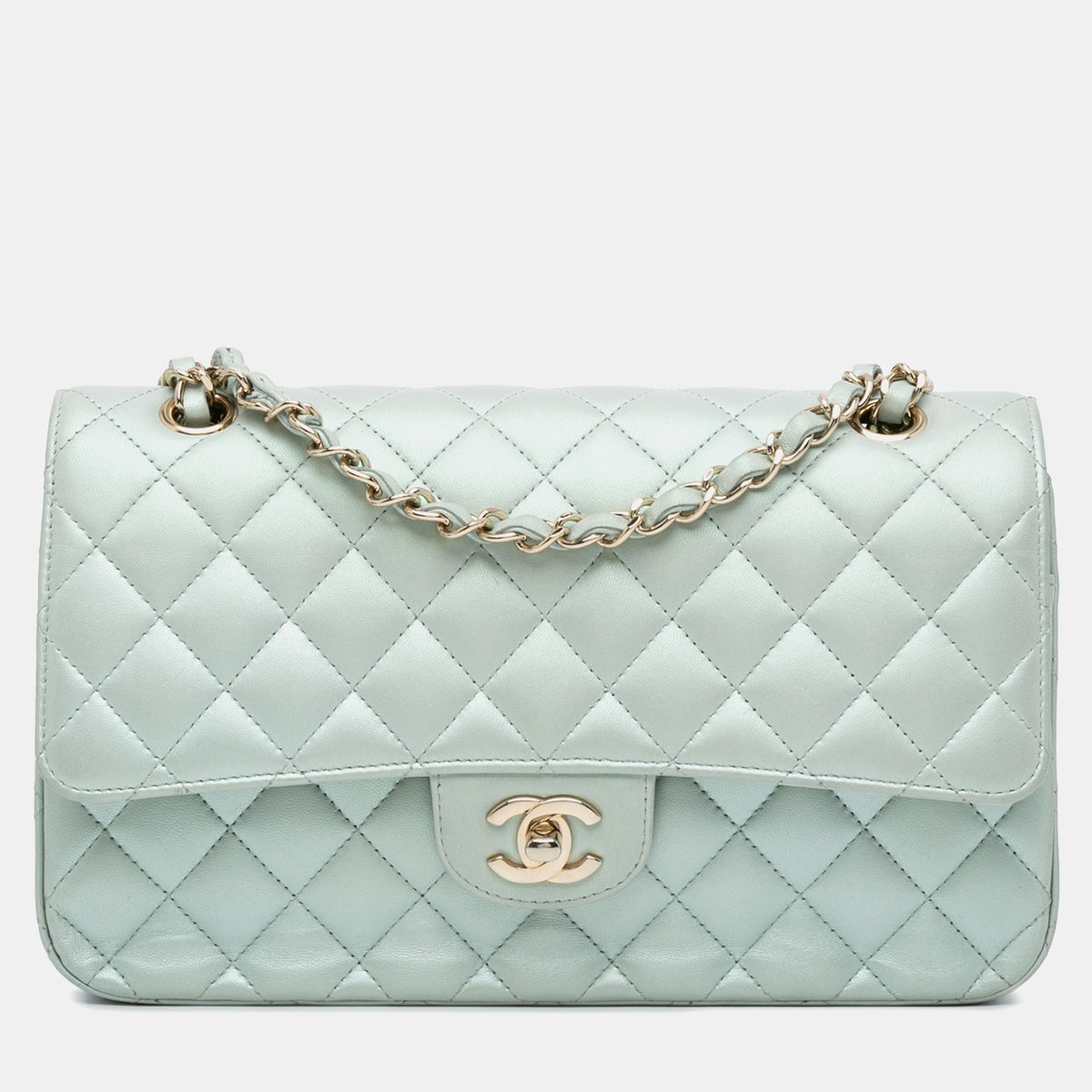 Chanel Blue Iridescent Lambskin Leather Medium Classic Double Flap Bag