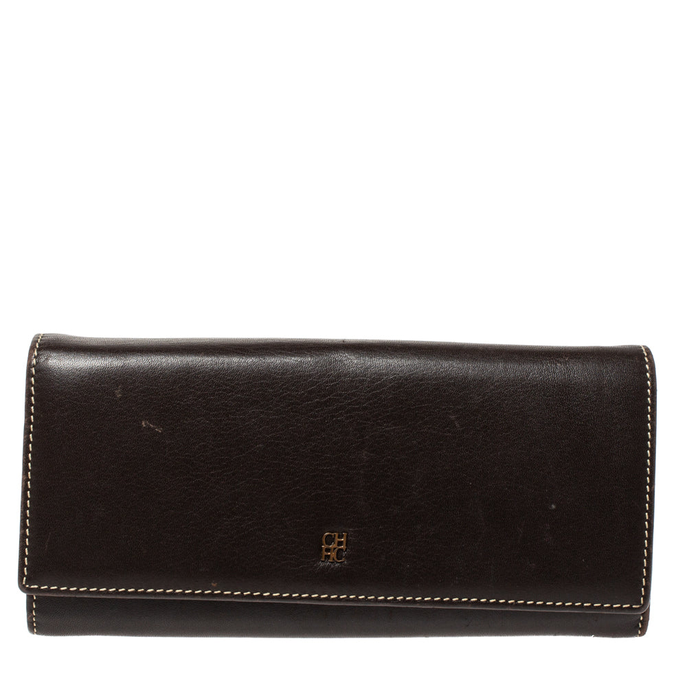 Carolina Herrera Dark Brown Flap Continental Wallet